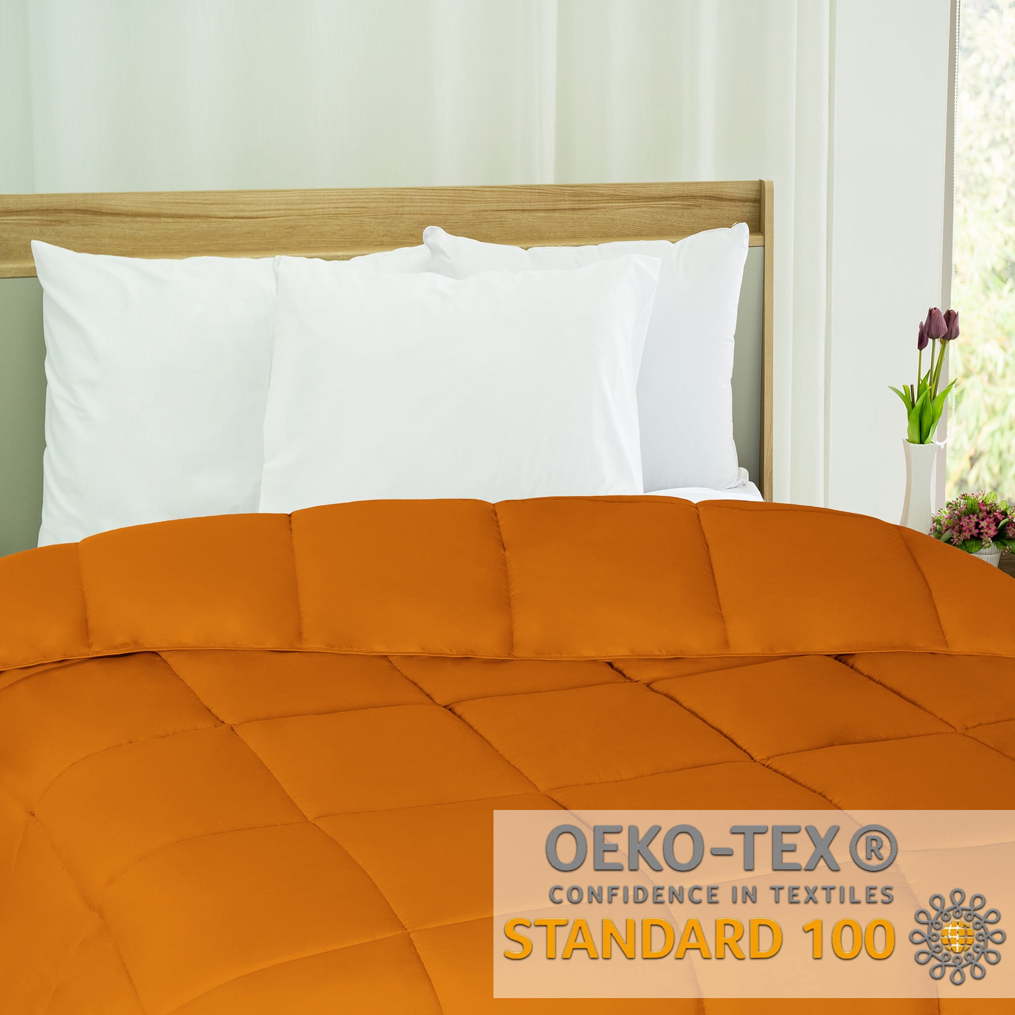 Superior Solid Comforter Down Alternative Bedding, Queen, Dusty Orange