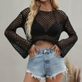 thumbnail image 3 of Fshinging Womens Tank Top Solid Hollow Out Long Sleeve Cropped Cover Ups Layering Black L, 3 of 7