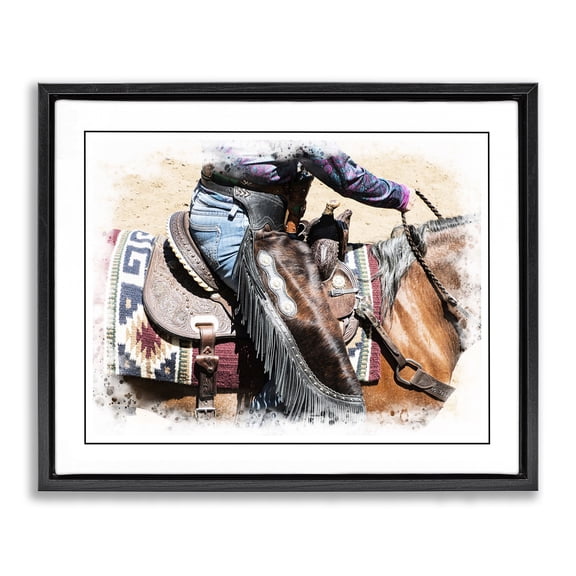 Stupell Industries Traditional Western Cowboy on Saddle Black Floating Frame Canvas Art, 21 x 17, by Jerry Cowart