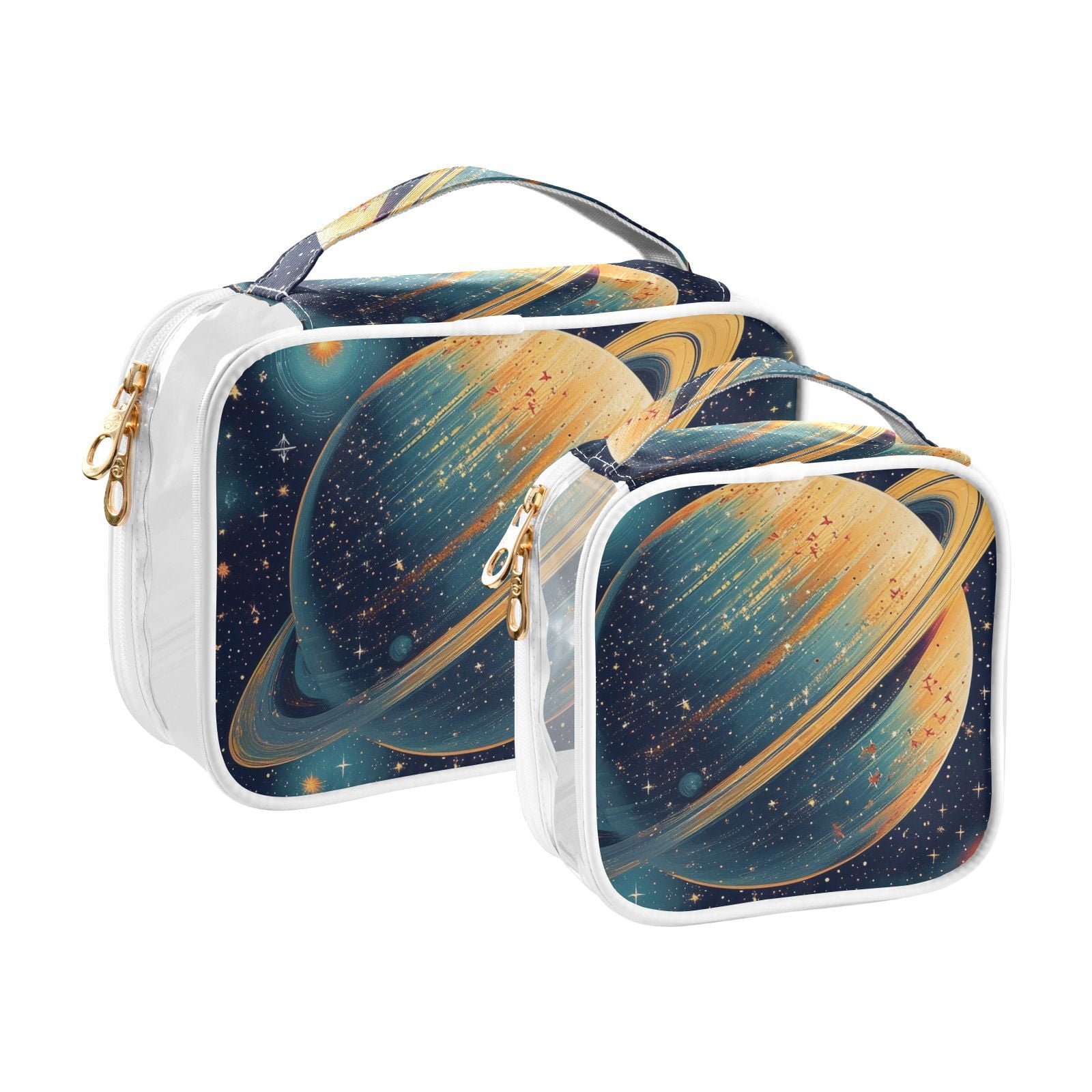 Clear Makeup Bags with Handle Large Opening 2 Pack Set Toiletry Bag Quart Size Bag, for Women Man Traveling Travel Essentials, Toiletries and Other. Planet