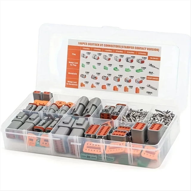 Surtido de 188 Conectores la Serie Deutsch DT, Tamaño 16, Contactos Estampados, Eléctricos Automotrices Impermeables.