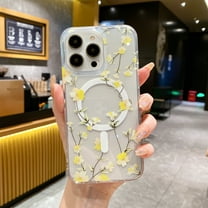 Clear Magnetic Case for iPhone 15 High-Transparency Floral Flower Design Cover, Compatible with MagSafe Wireless Charging Slim Lightweight Shockproof Case, Yellow Flower