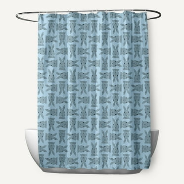Simply Daisy 70" W x 73" L Criss Cross Bunnies Polyester Shower Curtain, After Rain Blue [1 Ct]