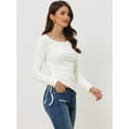 thumbnail image 3 of Unique Bargains Women's Side Shirring Ruched Tops Long Sleeve Basic T-Shirt M White, 3 of 6