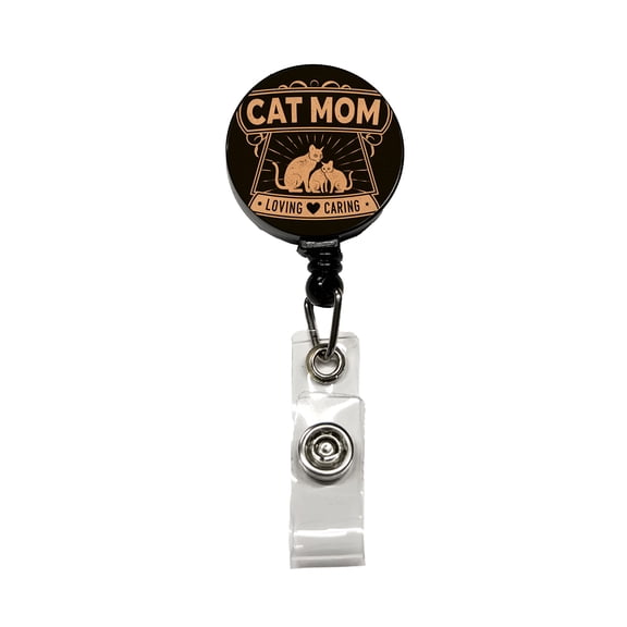 Cat Mom Retractable Reel ID Badge Key Card Name Tag Holder with Clip