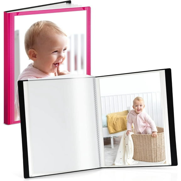 BAN Small Photo Album 5x7 (Pink), 2-Pack Plastic Photo Book, 24 Pockets Show 48 Pictures, Mini Picture Binder with Customizable Album Cover, 5 x 7 Clear Sleeves