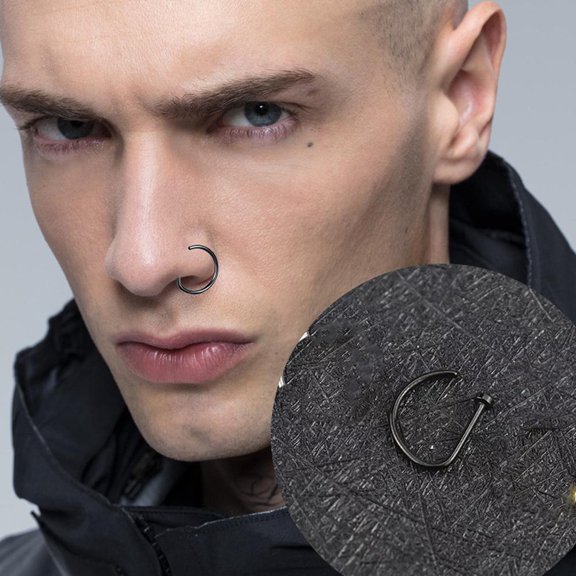 Black Nose Ring Hoop L Shaped Screw Nose Stud 1.0 x 10mm Small Size for Men Women Goth Nose Piercing Spikes Piercing