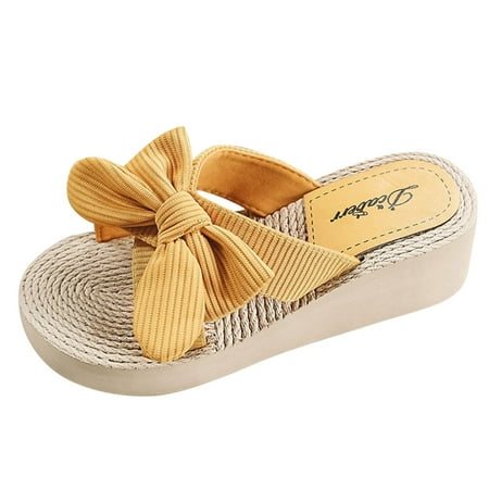 

Puawkoer Sandals Bow And Casual Fashion Beach Summer Slippers Wedge Spring Women s slipper