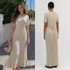 thumbnail image 1 of Vestido largo de punto liso para mujer, Vestidos plisados de manga corta a la moda para primavera y verano, con cuello redondo, 2024, 1 of 5