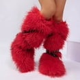 thumbnail image 5 of Miluxas Women's Knee-High Fluffy Snow Boots Tall Boots for Womens Long Winter Boots Fuzzy Boots Plush Warm Comfortable Outdoor Indoor Flat Shoes Red 9.5(43), 5 of 6