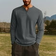 thumbnail image 2 of Inglocry Men's V Neck Long Sleeve Shirts Casual Henley Cotton T-Shirts Slim Fit Longline Tee Shirts Dark Gray 2XL, 2 of 4