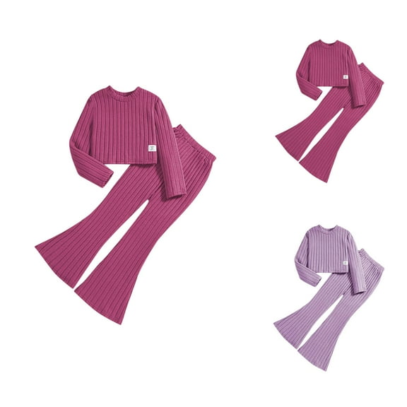 Little Girls Clothes Girls Clothing Sets Girls 2 Piece Outfits Long Sleeve Crop Tops Sweatshirt Ribbed Shirts And Flared Pants Jogger Pants Outfits