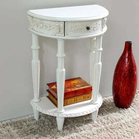 Antique Carved Furniture - International Caravan Windsor Antique White Hand Carved Hall Table