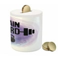 thumbnail image 3 of Fitness Piggy Bank, Watercolors Style Train Hard Life Message Kettlebell and Barbell, Ceramic Coin Bank Money Box for Cash Saving, 3.6" X 3.2", Lavender Pale Blue Black, by Ambesonne, 3 of 4