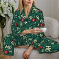thumbnail image 6 of Picia Green Background With Ho Pattern Women’s Long-Sleeve Sleepwear Set - Soft 2-Piece Loungewear with Pockets, Comfy PJs for Relaxing Nights-Large, 6 of 7