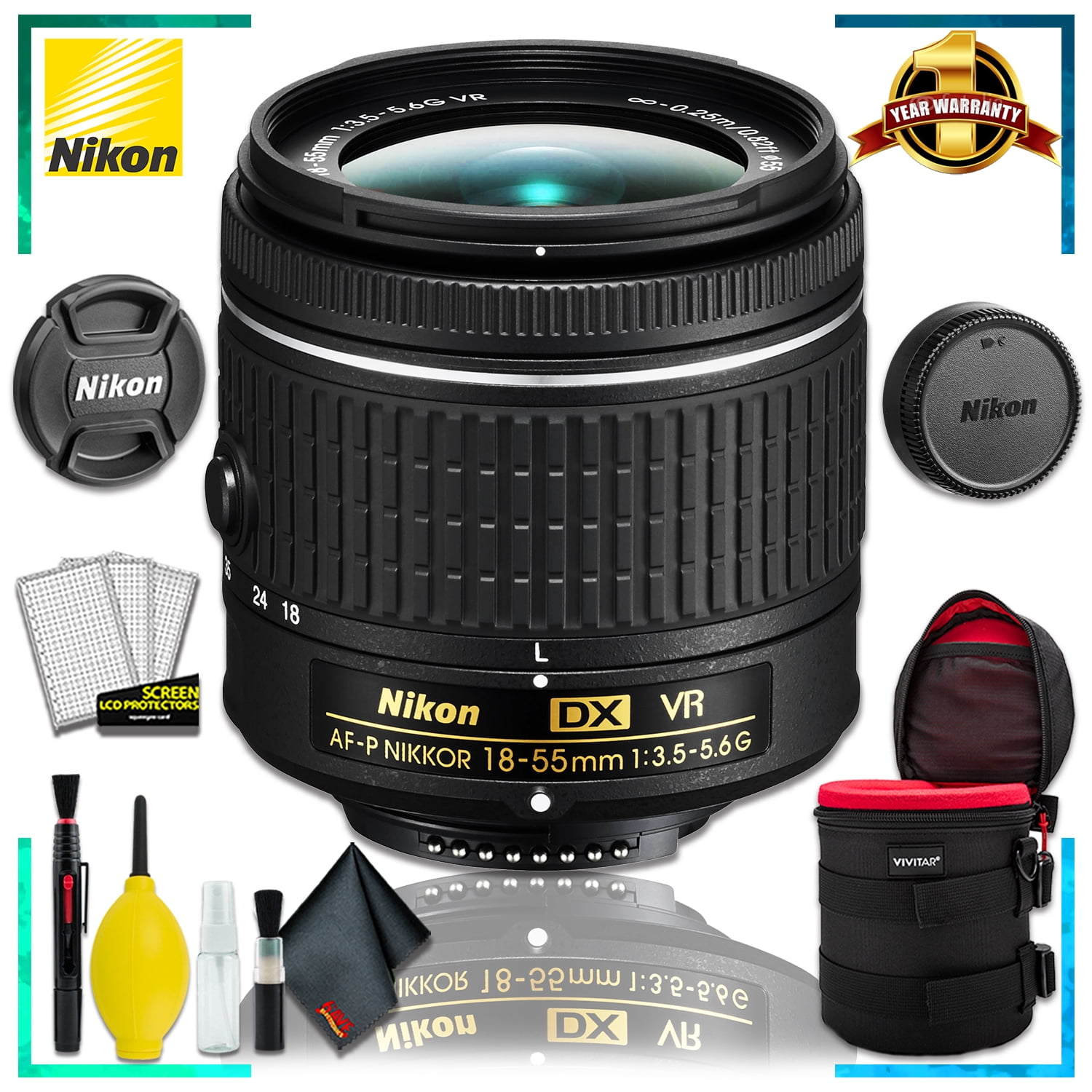 Nikon AF-P DX NIKKOR 18-55mm f.3.5-5.6G VR Lens (Intl Model) + 4.5 inch ...