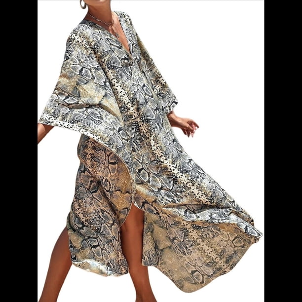 Vestido Caftán con Estampado Animal para Mujer, Talla Grande, para Playa, Verano 2025 Estampado de Serpiente Talla Única