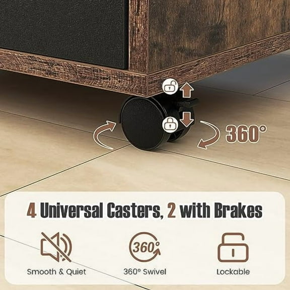 5 Drawers File Cabinet, Vertical Filing for Home Office, Mobile Under Desk Storage With Wheels, Modern Chest of Drawers for Bedroom (Rustic Brown)