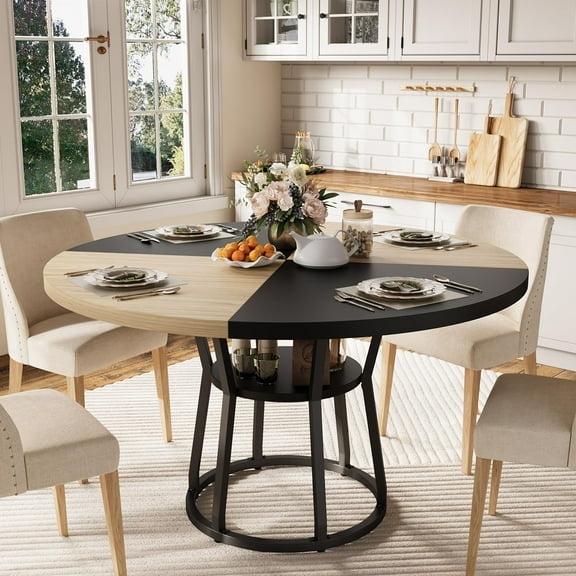 Ataucjin Round Dining Table for 4-6,47"Farmhouse Kitchen Table with Storage,Circle Dinner Tables for Kitchen, Dining Room, Living Room, Meeting Room, Apartment,Table only