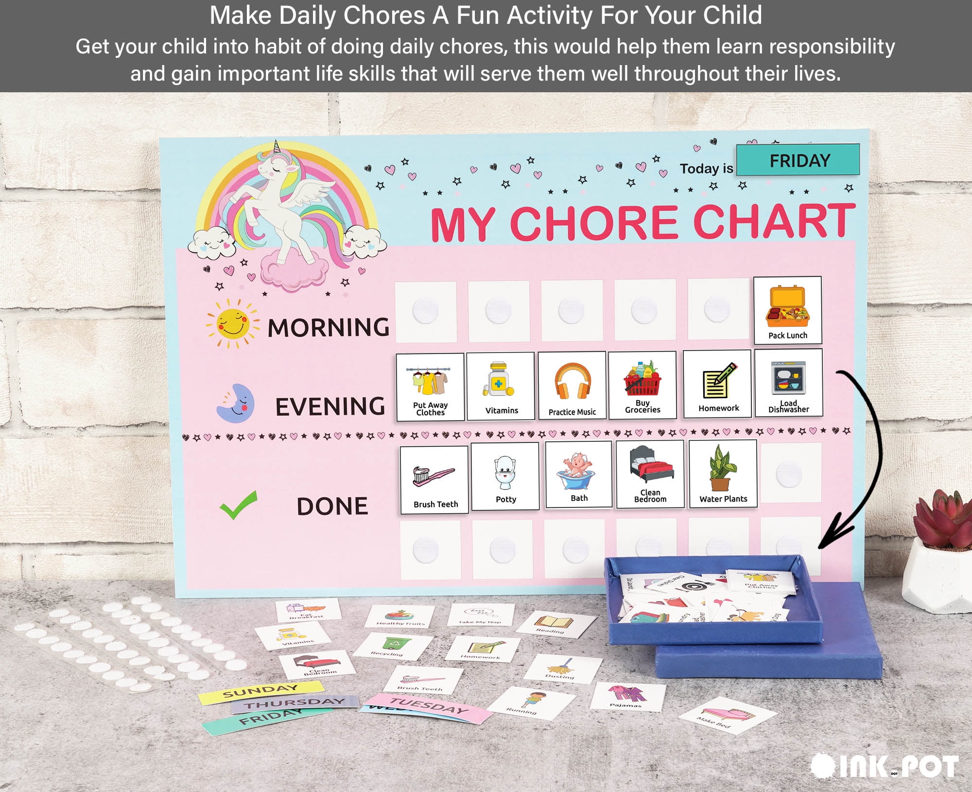 Inkdotpot Kids Daily Responsibility Checklist, To-Do list- Daily Routine- Chore Chart- Morning/Evening Checklist- Daily Task List- Childrens Job Poster-GS