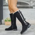 thumbnail image 4 of Women Sherpa Trim Knee High Winter Boots, Metal Buckle Side Zip Suede Tall Boots, Low Block Heel Warm Lined Long Boots Black 9(42), 4 of 6