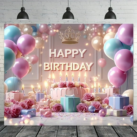 Happy Birthday Backdrop Pastel Purple Blue Balloons Birthday Photography Background Golden Royal Crown Birthday Party Decorations Banner Supplies Photo Booth Props