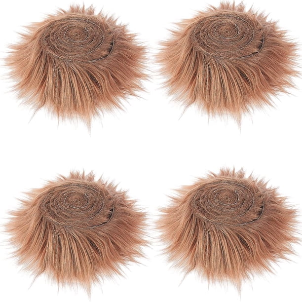 4 rollos de tela de felpa peluda de 8,9 a 15 cm precortada, lana artificial, barba de gnomo, color marrón coco, cortes de pelusa esponjosos