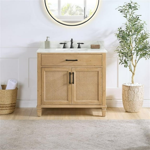 Solana 36" Wood Vanity Base in Weathered Fir without Top and Sink no Mirror