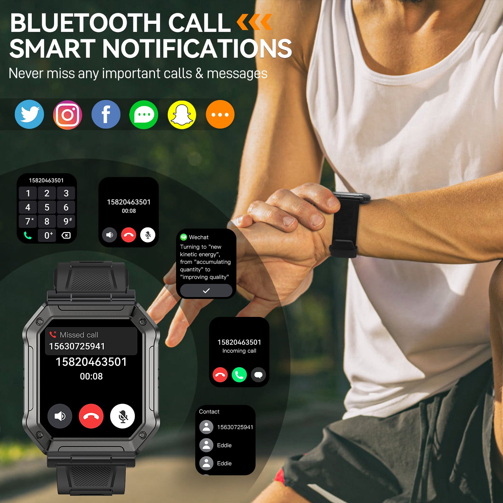 XAXRE Smart Watches for Men with Call (Support Fast SOS/Silent Mode), 1.91'' HD Outdoor Rugged Watch Fitness Tracker with 110+ Sports Smart Watch, for Android iPhone