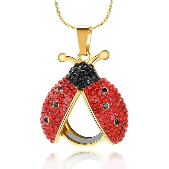 Ladybug Urn Necklace for Ashes Transparent Glass Locket Human Pet Ash Holder Cremation Jewelry Keepsake Crystal Beetle Memorial Pendant
