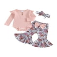 thumbnail image 1 of Girls‘ Ribbed Romper with Floral Flared Pants and Headband, 1 of 9
