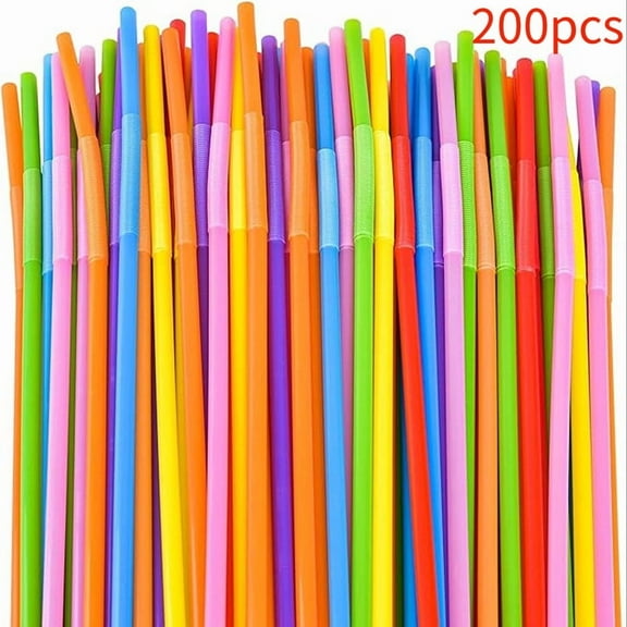100PCS Flexible Plastic Straws, Colorful Disposable Bendy Party Fancy Straws12.8inch Extra Long Straws Party Decorations