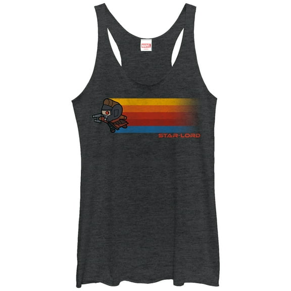 Women's Marvel Guardians Galaxy Star-Lord Kawaii Rainbow Racerback Tank Top Black Heather X Large