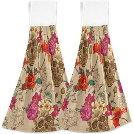 

Bestwell Hanging Kitchen Towel 12 x 17 Skull and Flowers Towel Set 2 Pieces of Dry Towels for Kitchen Bathroom Laundry Room Table