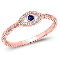 CHOOSE YOUR COLOR Rose Gold-Tone Blue Simulated Sapphire Evil Eye Ring Sterling Silver Band CZ Female Size 7