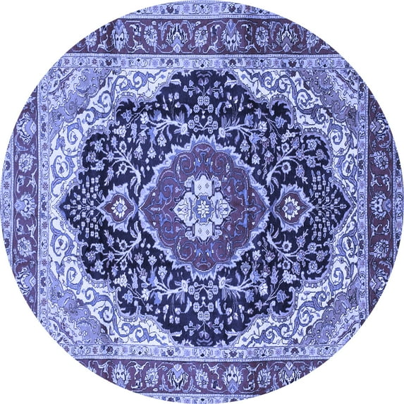 Ahgly Company Machine Washable Indoor Round Medallion Blue Traditional Area Rugs, 8' Round