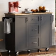 thumbnail image 2 of EUROCO Kitchen Island Cart Rolling Kitchen Island with Storage, Rubber Wood Top,3 Drawers,2 Slide-Out Shelf and Internal Storage Rack(Black-51.49” x 17.00” x 36.85”), 2 of 8