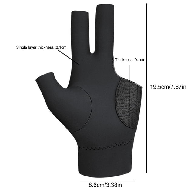 Gants de Billard à Doigts Ouverts Autocollants Réglables Polyester Snooker Gants de Piscine Portables Légers Réutilisables Entraînement Amateur Noir Gauche