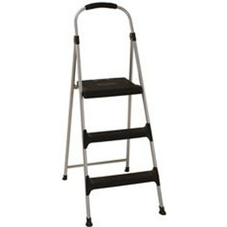 Cosco Signature Series Three Step Steel Step Stool with Plastic Steps, Silver and Black