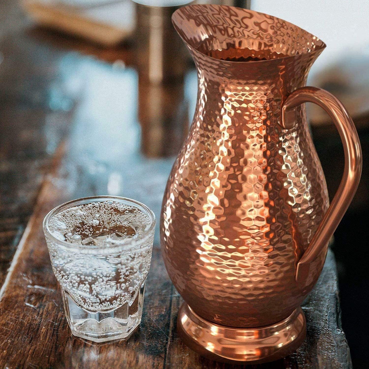 Zap Impex Copper Water Jug, Pure Copper Pitcher for Drinking Water, Ayurvedic Health Benefits, 1.8 Liter, Brown