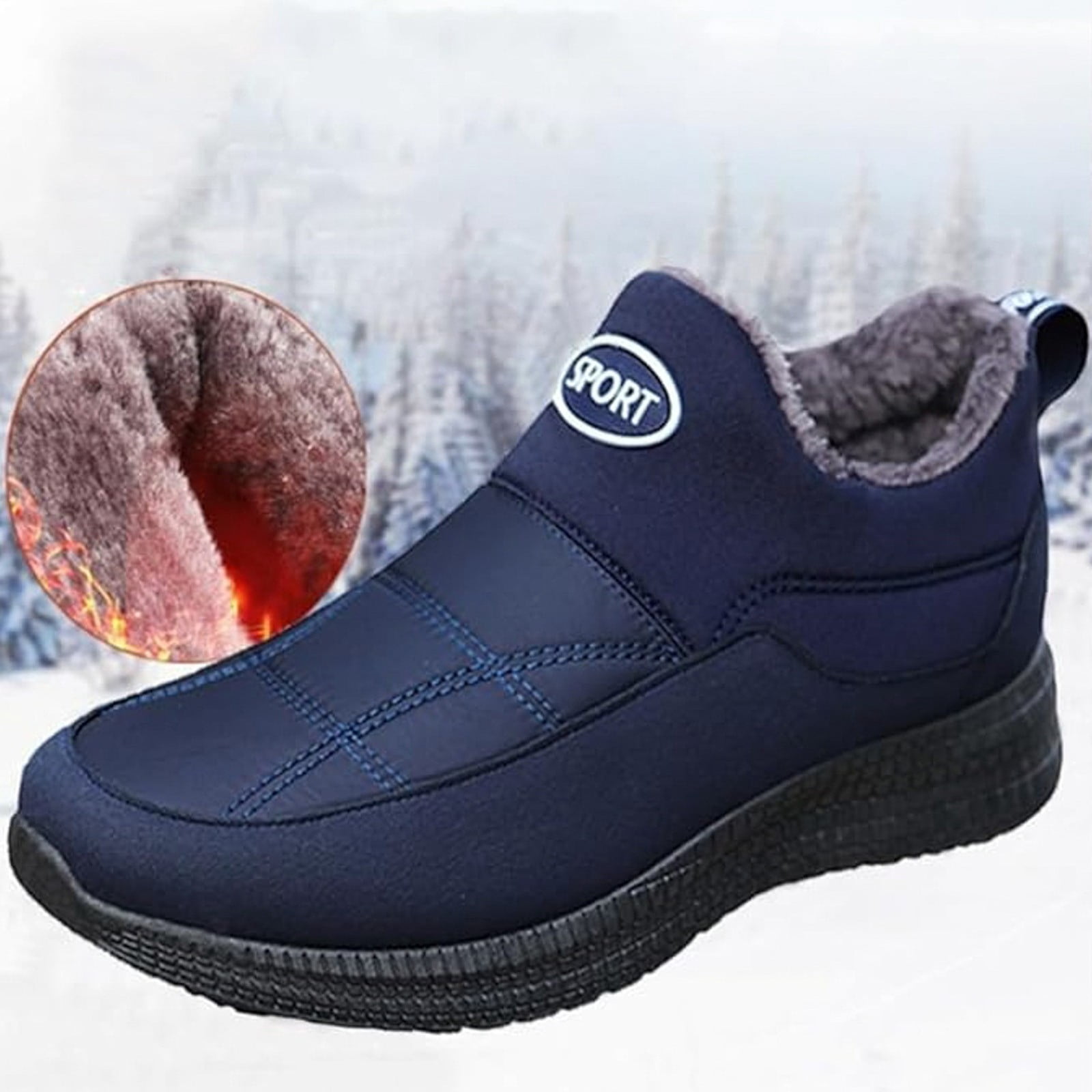 KaLI_Store Mens Snow Boots Warm Slip On Outdoor Ankle Winter Boots Blue,9.5