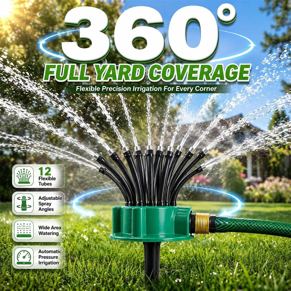 360° Coverage Precision Garden Irrigation Sprinkler, Rotating Water Saving Sprinkler with Spike Base