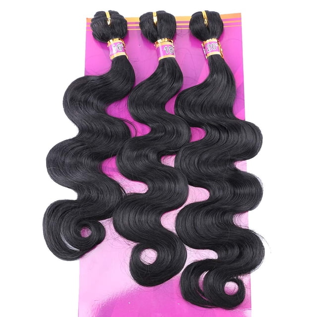 3 paquetes de extensiones de tejido de cabello sintético ondulado corporal 16 18 20 pulgadas Trama de cabello negro de colores mezclados (1#)