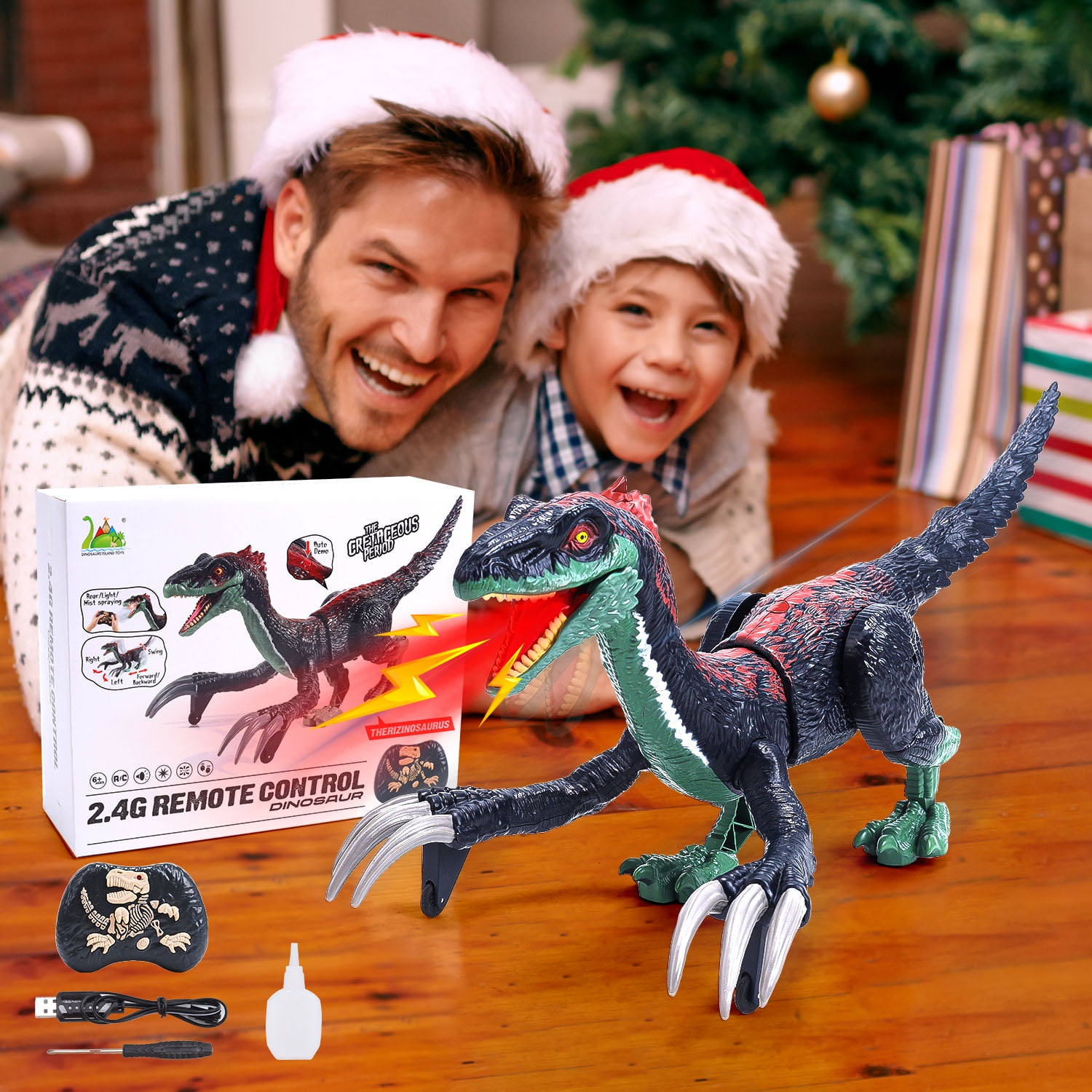 JoyStone Remote Control Dinosaur Toys for Kids - Realistic Walking, Roaring, Light & Spray, 18.2" RC Therizinosaurus Toys, Gift for Boys Girls Age 3+