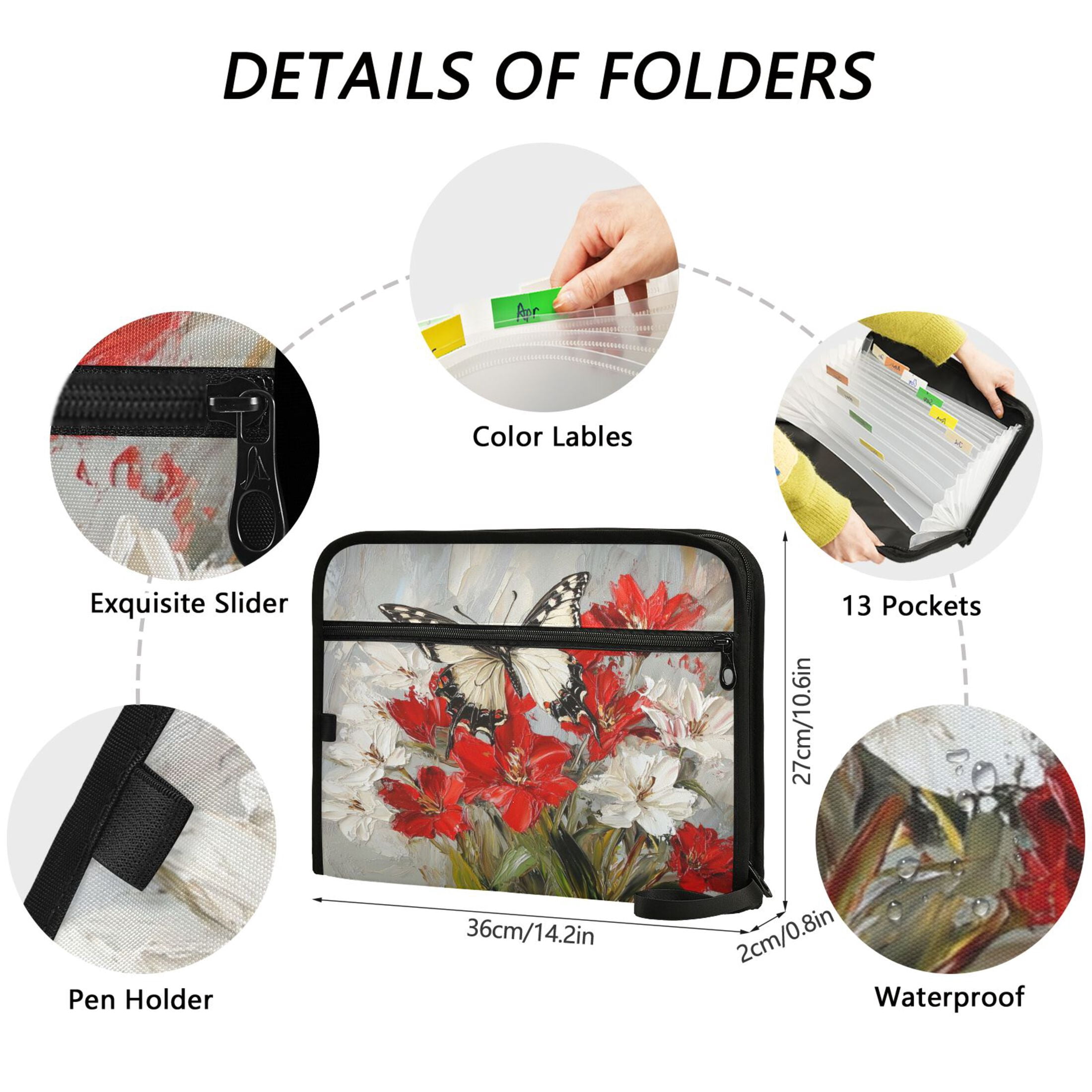 WOBOGO Lily Butterfly Expanding File Folder Letter Size Accordion Filing Organizer 13 Pocket Separate Organ Pocket