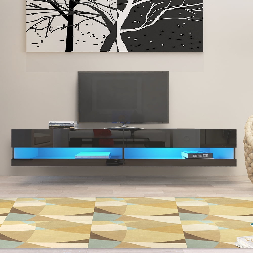 Living room furniture set display unit floating shelf TV stand cabinet LED light 