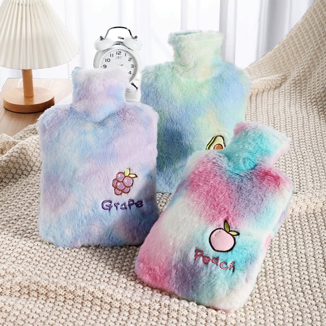 facefd Cute Gradient Fruit Design Hot Water Bag Double Layer Anti-Scalding Texture for Keeping Warm in Winter