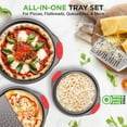 thumbnail image 3 of NutriChef 3-Piece Pizza Tray Set with Silicone Handles - Round Nonstick Pizza Pan with Perforated Holes, Durable Carbon Steel, Small, Medium, Large Sizes - Ideal for Crispy, Evenly Baked Pizzas (Gray), 3 of 5