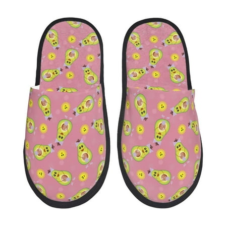 Balery Avocado And Sun Slient Indoor Furry Fleece Comfort House Shoes Soft Non-Slip Home Shoes Cotton slippers House Slippers-- Medium