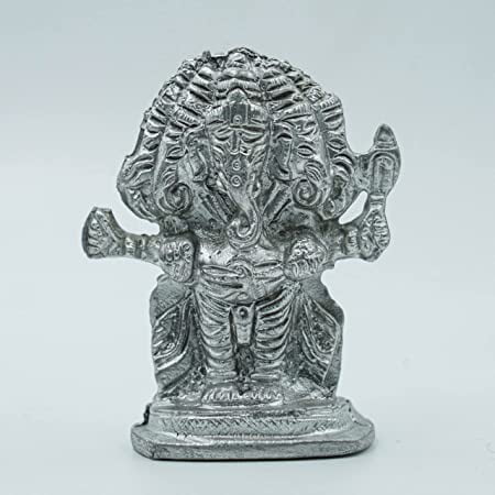 diollo Parad Panchmukhi Ganesh Idol Statue Energised Mercury 5 Faced/Mukhi  Ganesha Figurine Ganpati Murti for Pooja, 130-140gm 